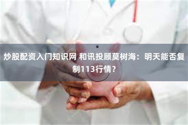 炒股配资入门知识网 和讯投顾莫树海：明天能否复制113行情？